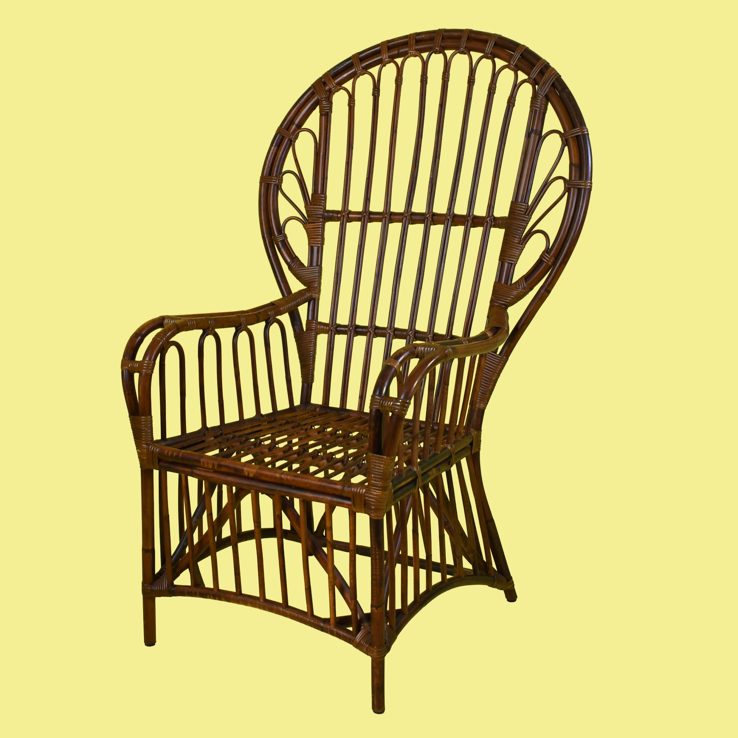 Pair of Italian Ballon Back Rattan and Cane Wrapped Chairs