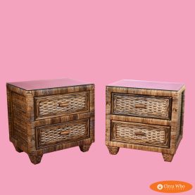 Pair of Jute and Rattan Wrapped Nightstands