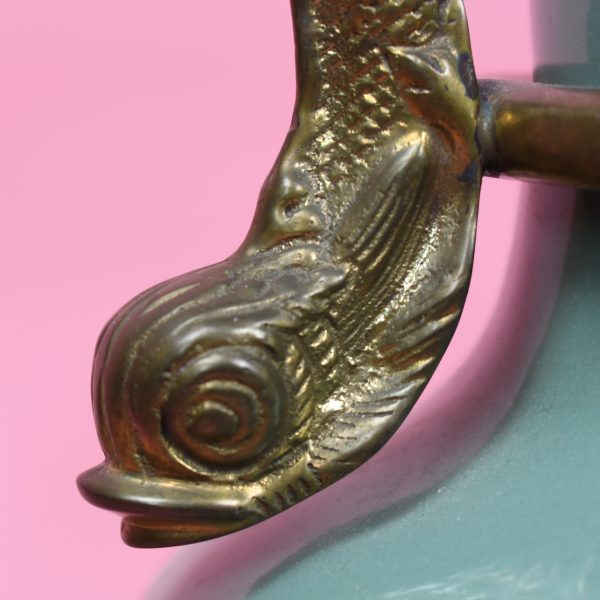 Pair of Teal Koi Fish Brass and Ceramic Table Lamps