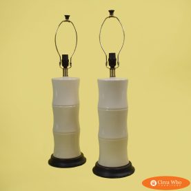 Pair of Large Ceramic White Bamboo Table Lamps