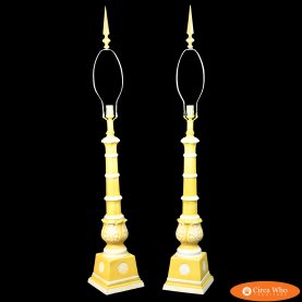 Pair of Large Faux Bamboo Handpainted Table Lamps