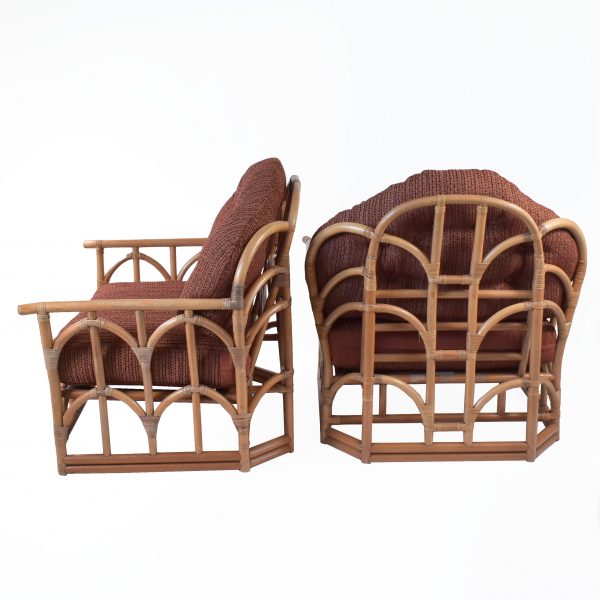 Pair of Large Fretwork Club Chairs With Ottoman