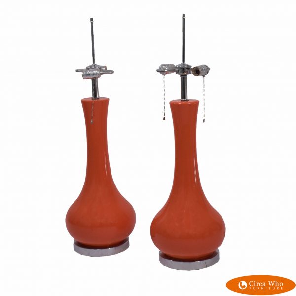 Pair of Large Orange Jar Table Lamps