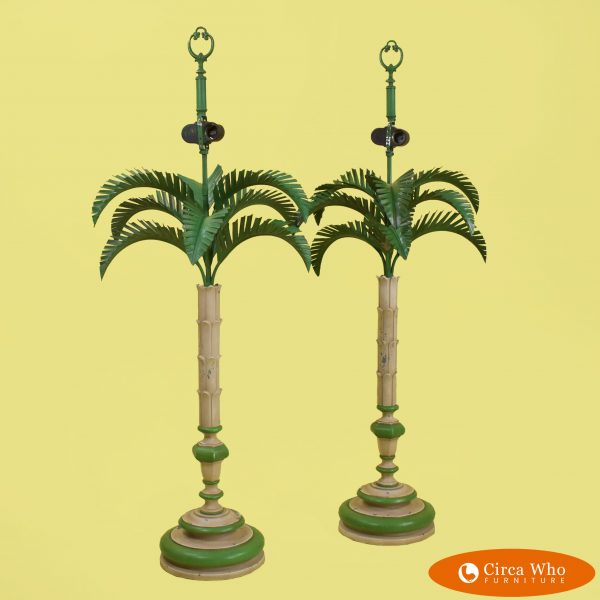 Pair of Large Tole Palm Tree Table Lamps