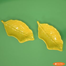 Pair of Leaf Ceramic Yellow Plates