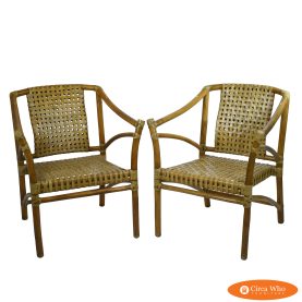 Pair of Leather Strap McGuire Arm Chairs