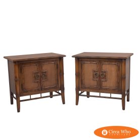 Pair of Low Faux Bamboo Broyhill Nightstands