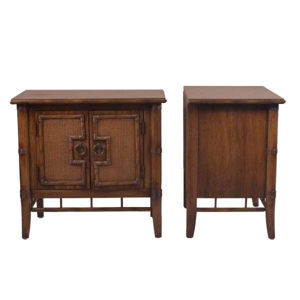 Pair of Low Faux Bamboo Broyhill Nightstands