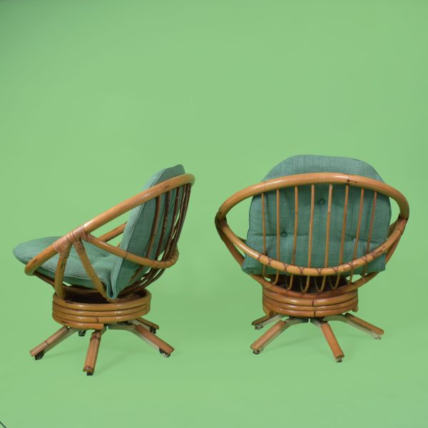 Pair of Low Rattan Swivel Pod chairs