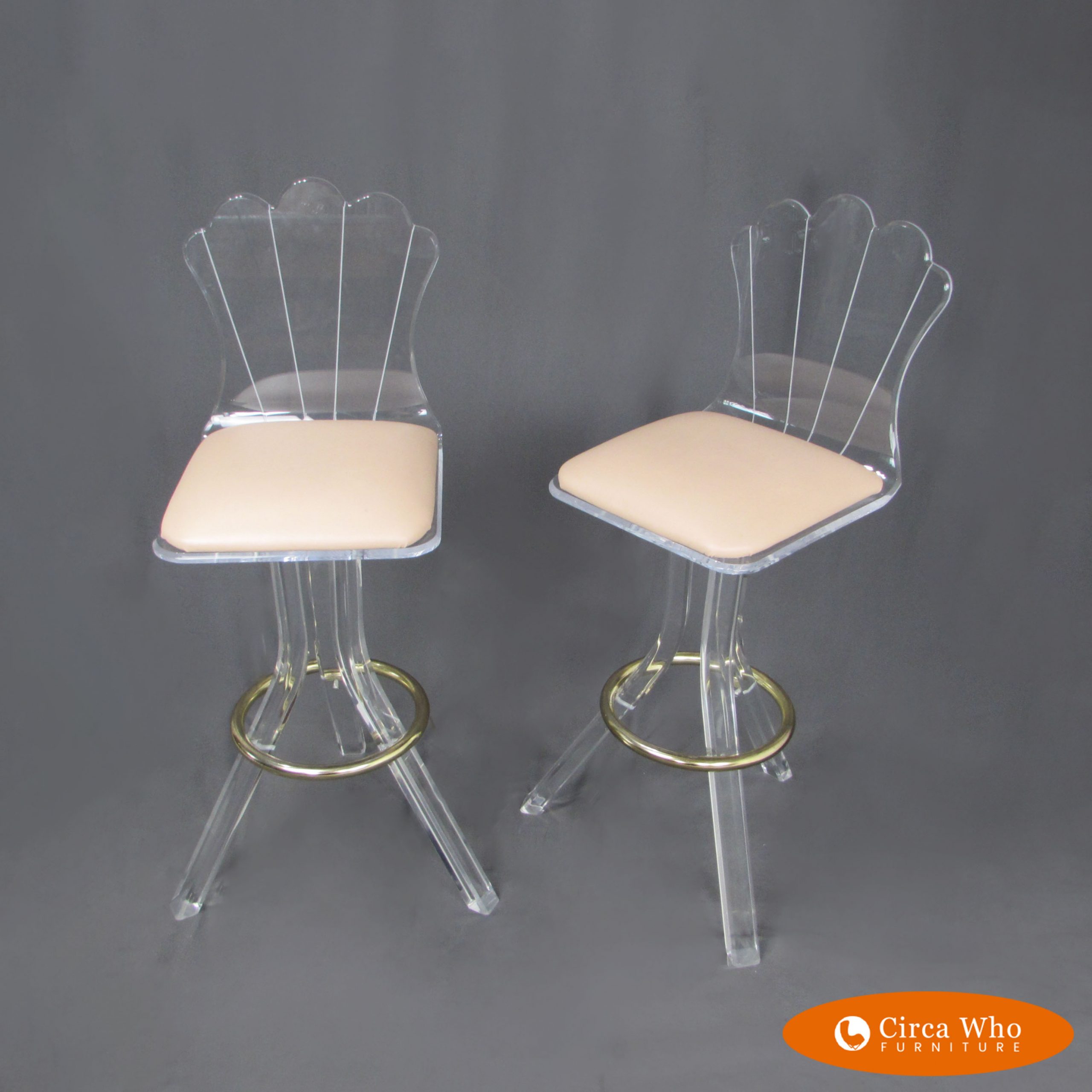 Pair Of Lucite Scallop Back Bar Stools, Vintage Lucite Bar Stools