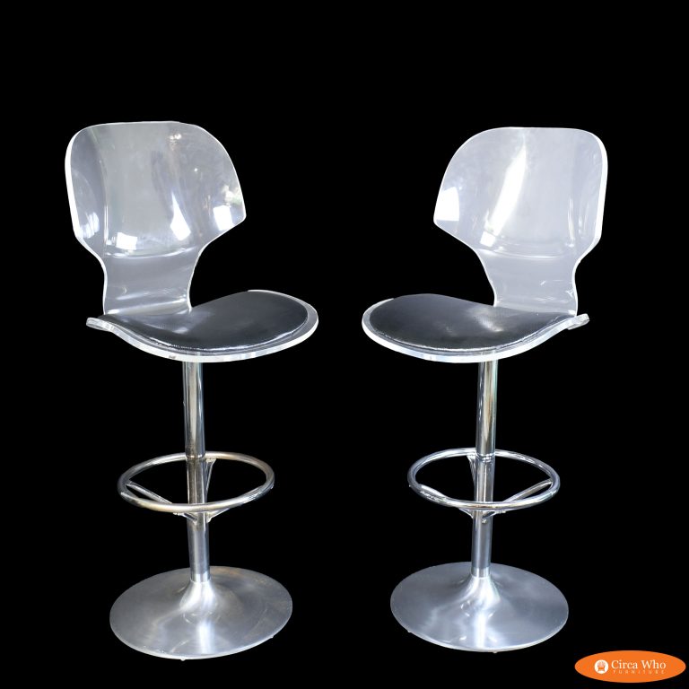 Pair of Lucite and Chrome Bar Stools for Hill Manufacturing