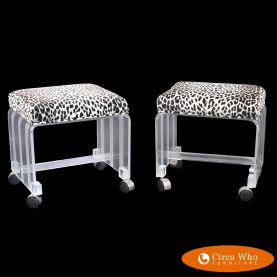 Pair of Lucite and Frost Bench in Casters