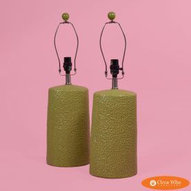 Pair of MCM Ceramic Green Table Lamps