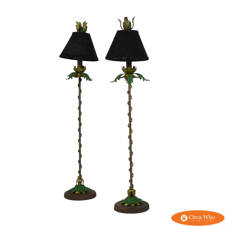 Pair of MCM Ornamental Floral Table Lamps by John Richards