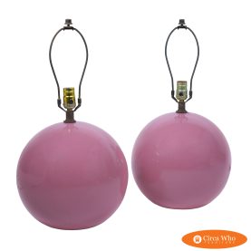 Pair of MCM Round Pink Glazed Table Lamps