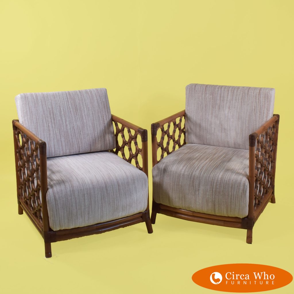 Pair of McGuire Style Rattan Lounge Chairs | Circa Who