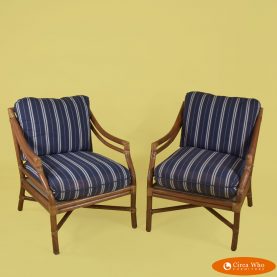 Pair of McGuire Target-Back Lounge Chairs