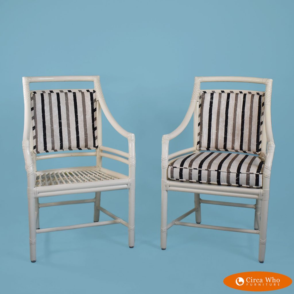 Pair of McGuire White Rattan Chairs Circa Who
