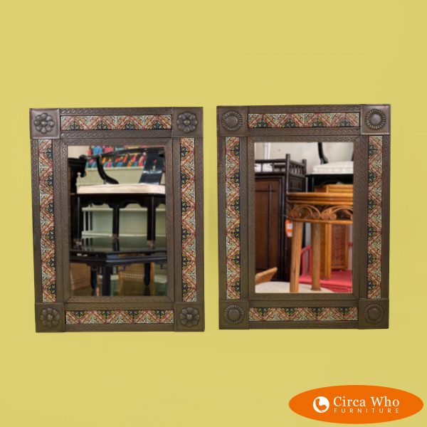 Pair of Metal and Tile Mirrors