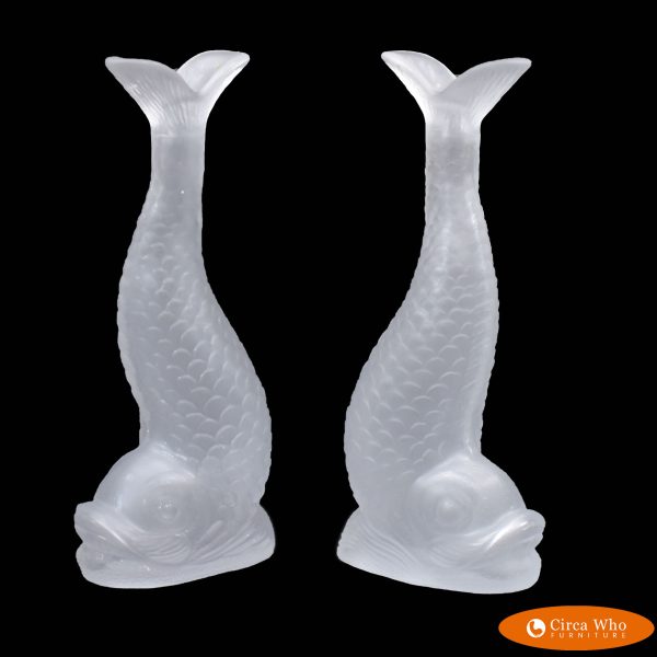 Pair of Mid Century Frosted Glass Koi