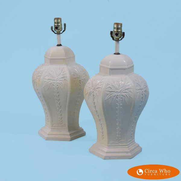 Pair of Mid Century Palm Tree Ceramic Lamps