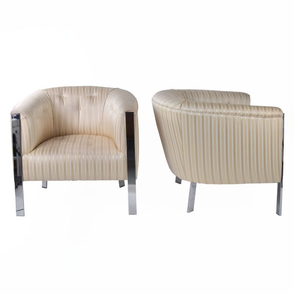 Pair of Milo Baughman Style Barrel Chairs