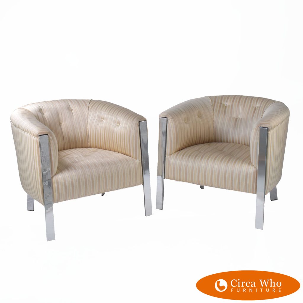 Pair of Milo Baughman Style Barrel Chairs