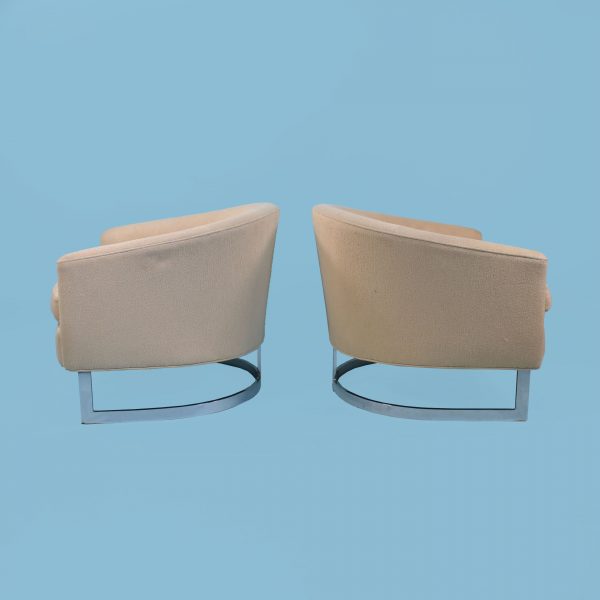 Pair of Milo Baughman Style Chrome Mid-Century Barrel Chairs