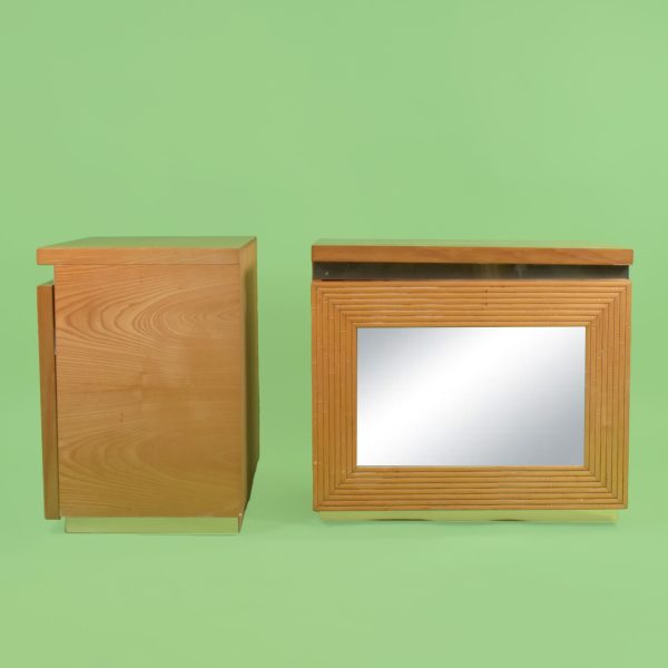 Pair of Mirrored Faux Bamboo Cabinets