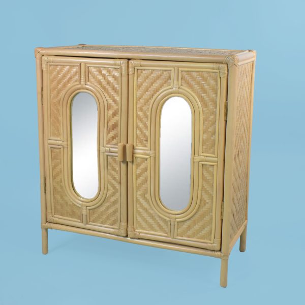 Pair of Mirrored Rattan and Wrapped Rattan Mirrored Nightstands