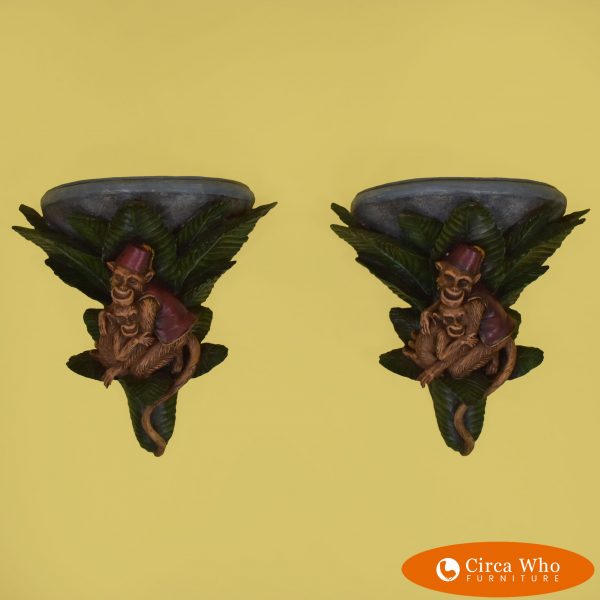 Pair of Monkey Couple Wall Sconces