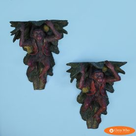 Pair of Monkey With Grapes Wall Sconces