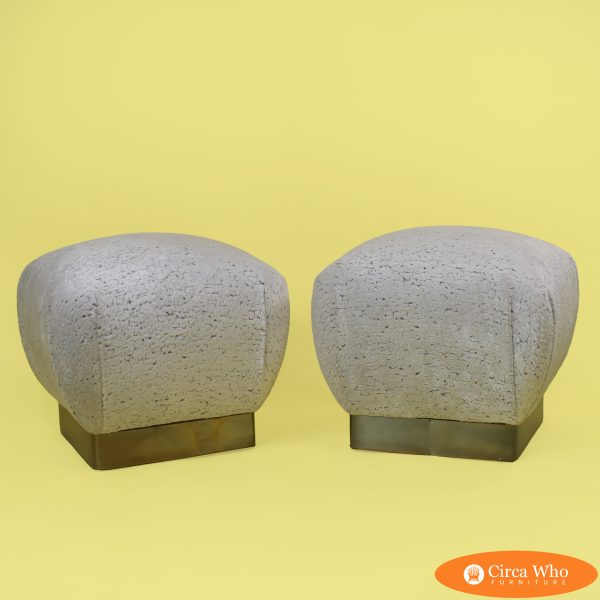 Pair of Newly Upholstered Brass Base Poufs