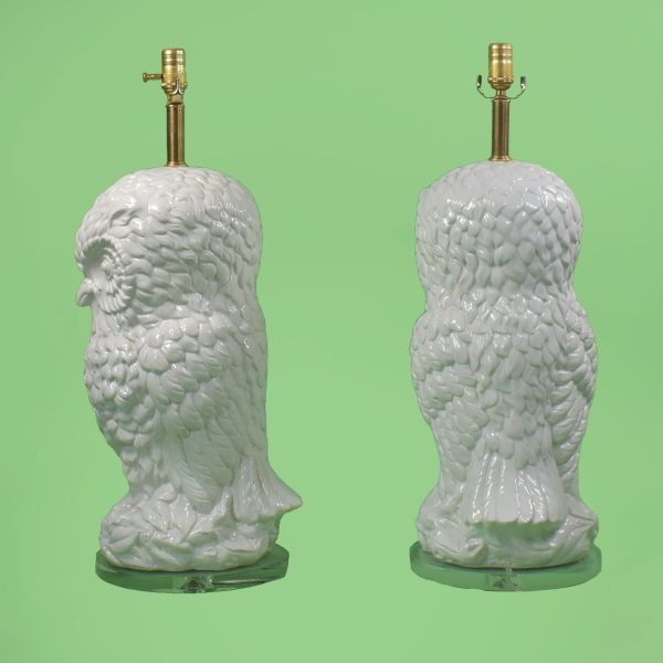 Pair of Oversize Owl on Lucite Table Lamps