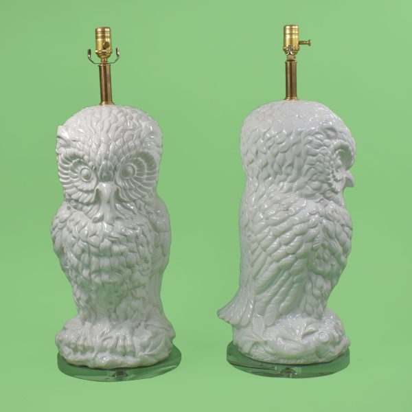 Pair of Oversize Owl on Lucite Table Lamps