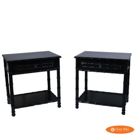Pair of Oversized Faux Bamboo Black Side Tables