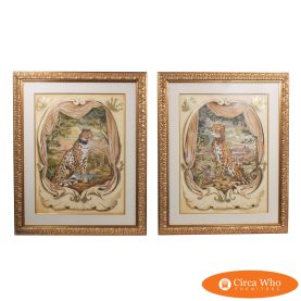 Pair of Oversized Hollywood Regency Framed Cheetahs