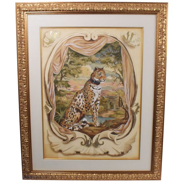 Pair of Oversized Hollywood Regency Framed Cheetahs