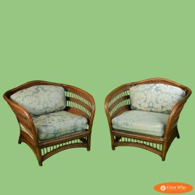 Pair of Oversized Rattan Barrel Chairs
