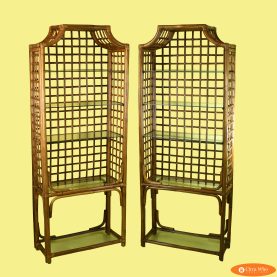 Pair of Pagoda Rattan Etageres