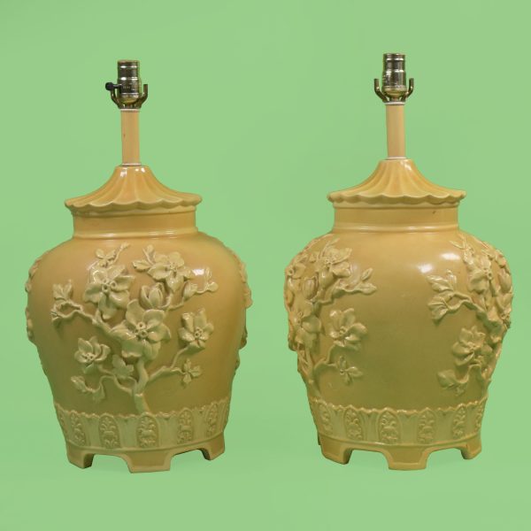 Pair of Pagoda Yellow Table Lamps