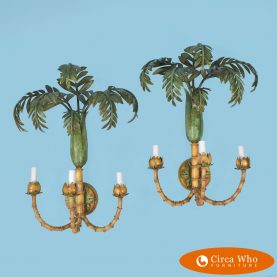 Pair of Palm Frond Metal Sconces