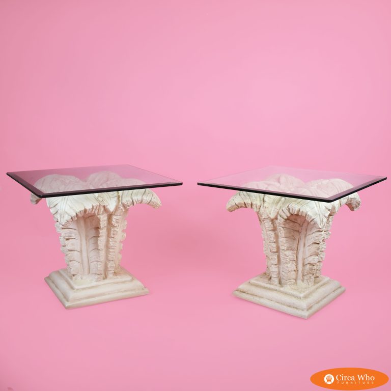 Pair of Palm Leaf Plaster Side Tables