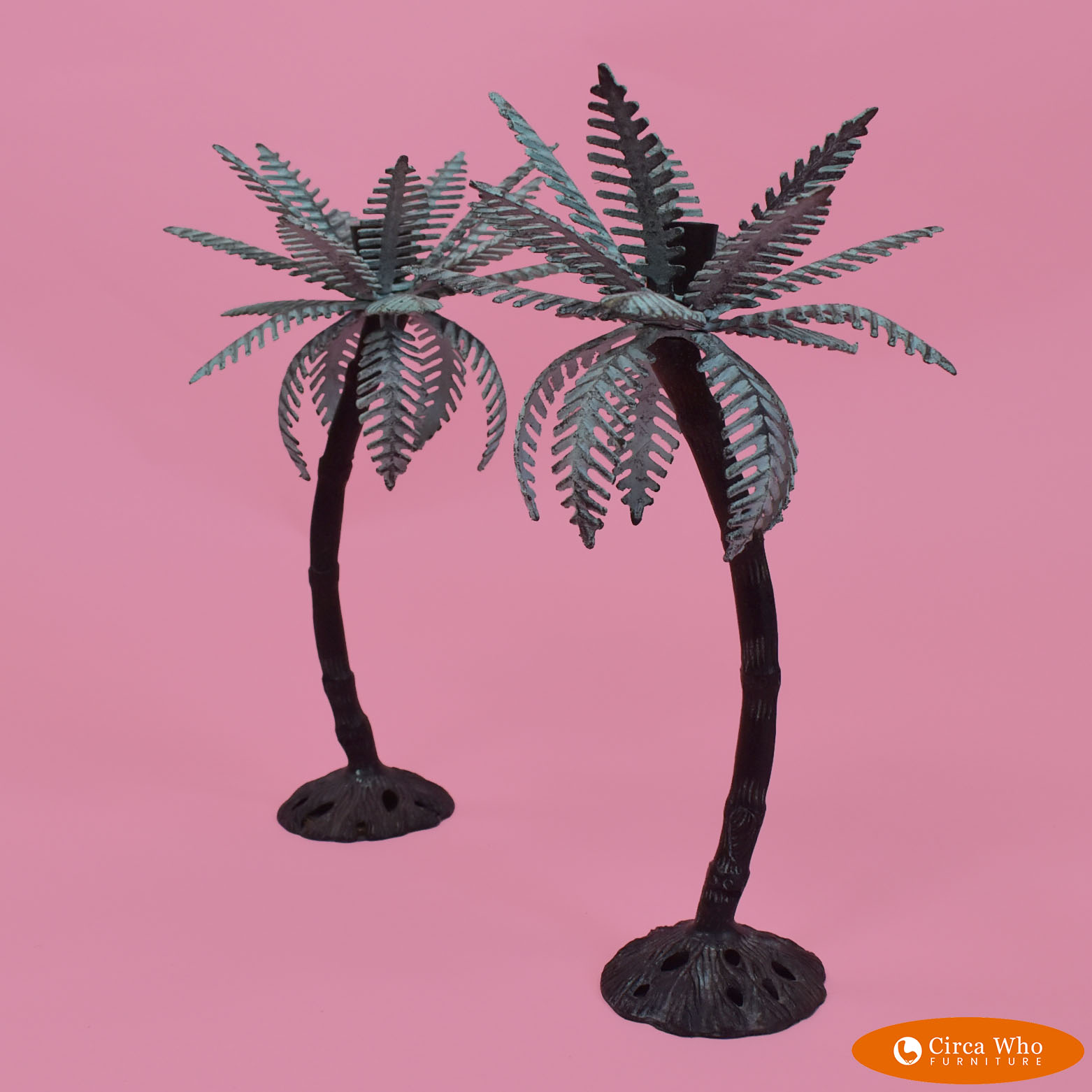 Palm Tree Candle Holder Pair 