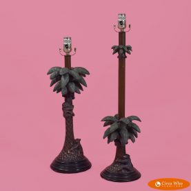 Pair of Palm Tree Monkey Lamps