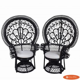Pair of Peacock Flower Lacquered Chairs