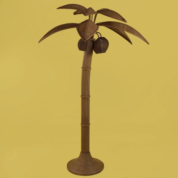 Pair of Pencil Reed Coconut Palm Tree Floor Lamps
