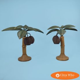 Pair of Pencil Reed Palm Tree Table Lamps