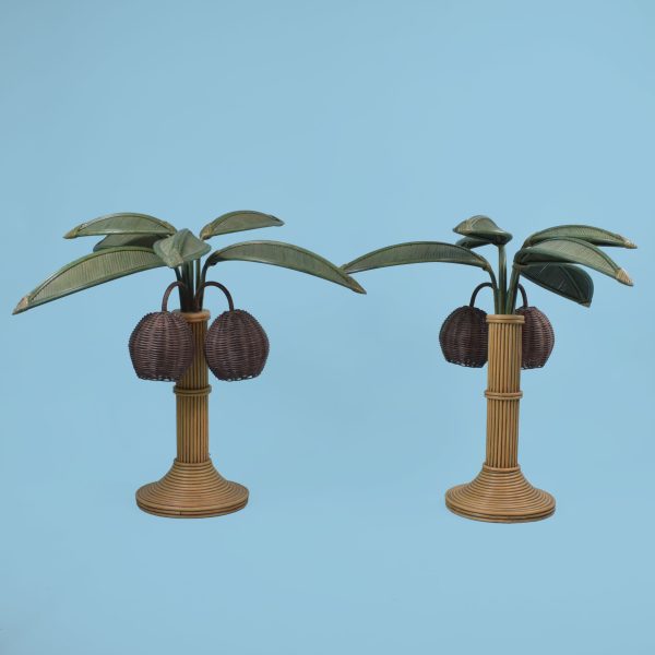 Pair of Pencil Reed Palm Tree Table Lamps