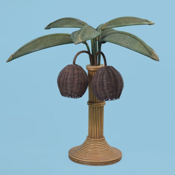 Pair of Pencil Reed Palm Tree Table Lamps